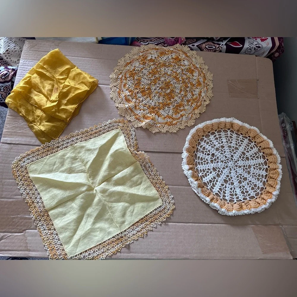 Handcrafted Crochet Doily/Handkerchief Set - 4 pieces vintage